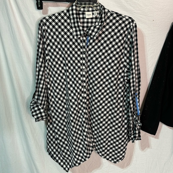Rafaella 2x black white check plaid like blue accent euc bias cut 💯 cotton - Picture 1 of 8